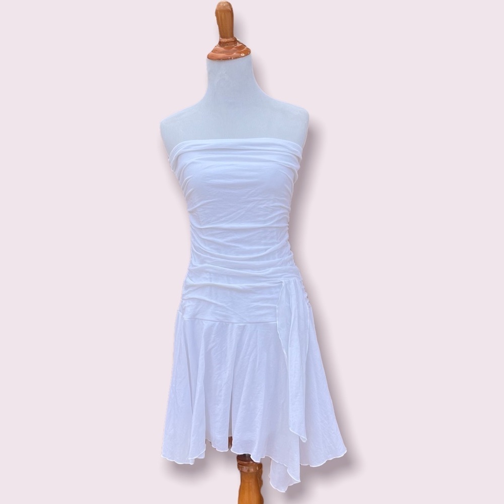 White strapless Hot Kiss y2k ruched mini dress